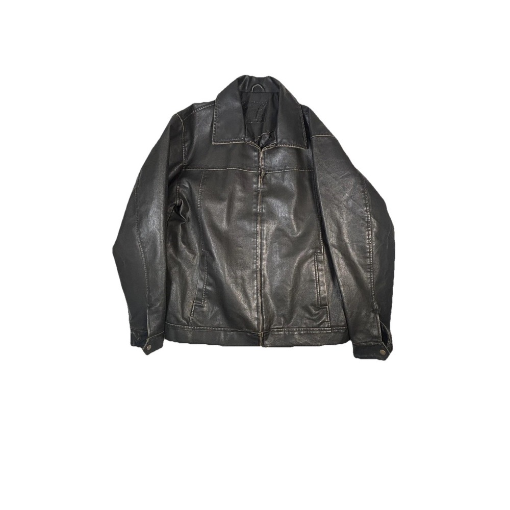 Faux Leather Jacket Mens Large Black Full Zip Moto Padded Lined Casual Winter